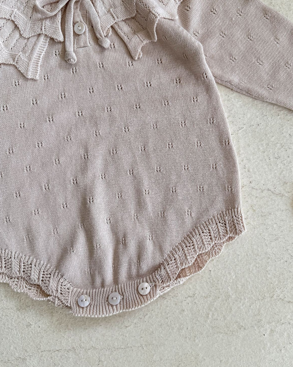 Lace-up Knitted Ruffled Collar Long Sleeve Baby Romper
