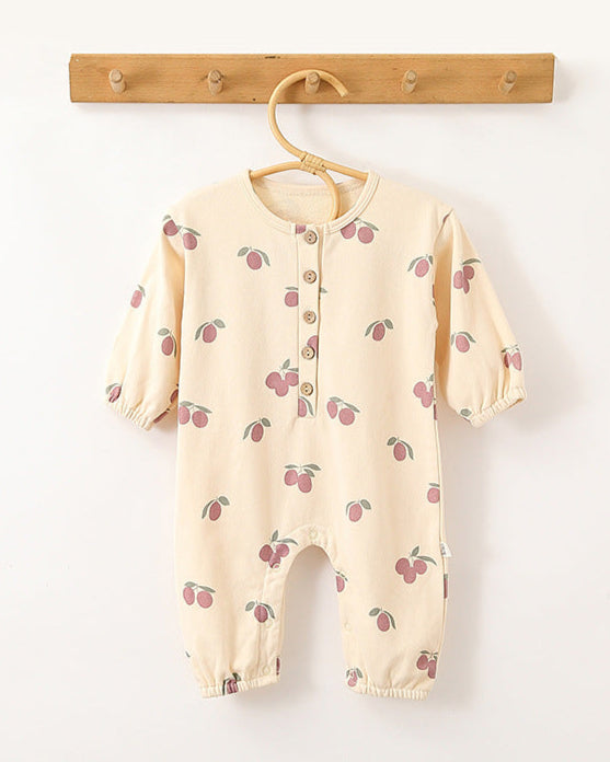 Fruit Printed Soft Cotton Long Sleeve Baby Jumpsuits