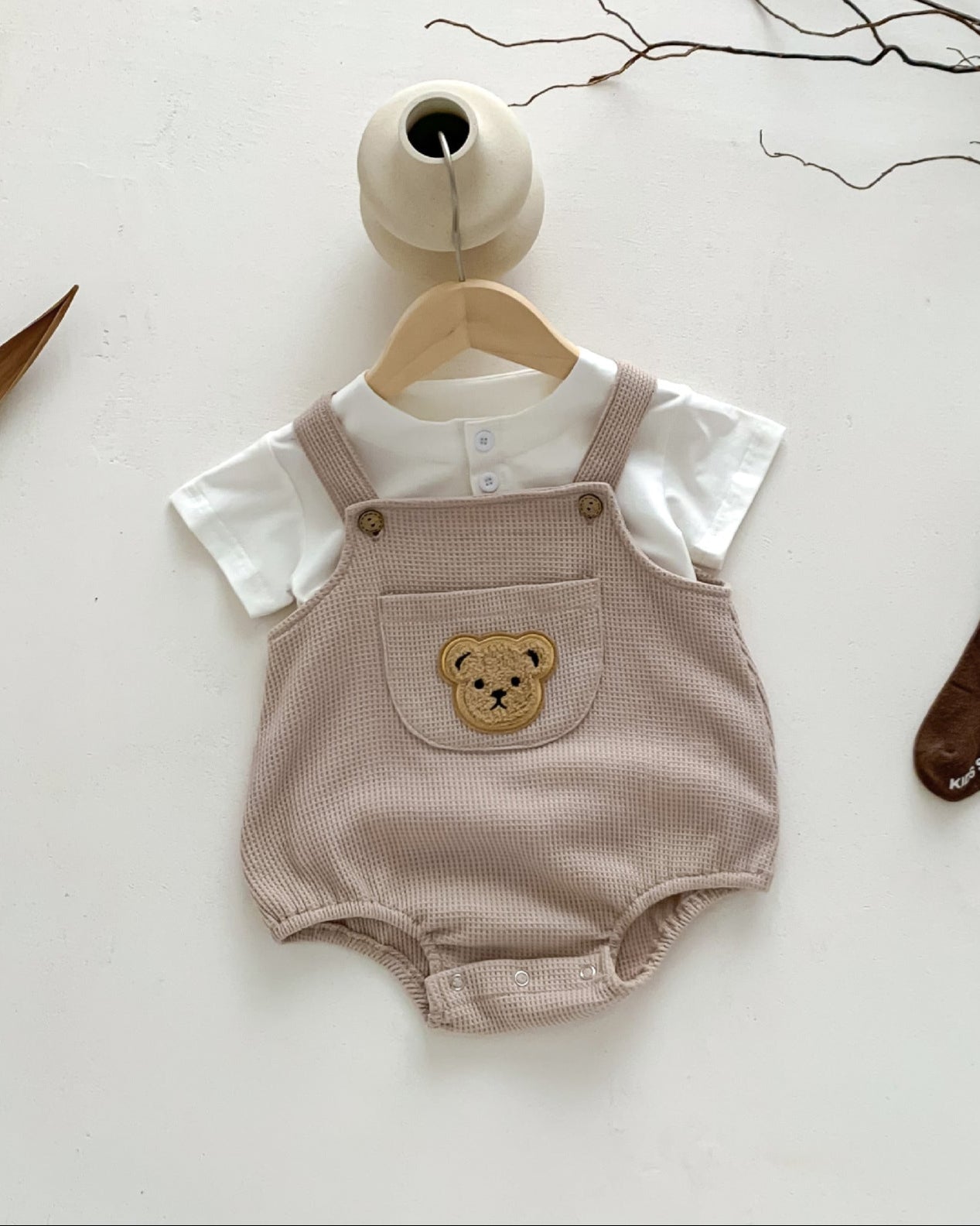 Waffled Bear Printed Baby Romper/Tee