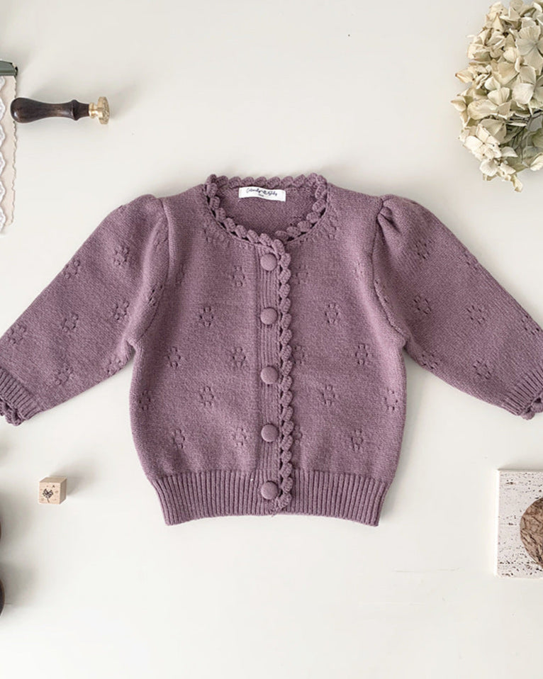 Puffy Sleeve Buttoned Knitted Baby Sweater Cardigan