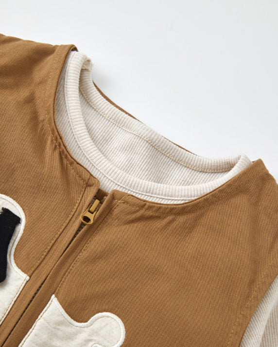Dog Pattern Zipped Baby Jumpsuits Sweatshirt Set