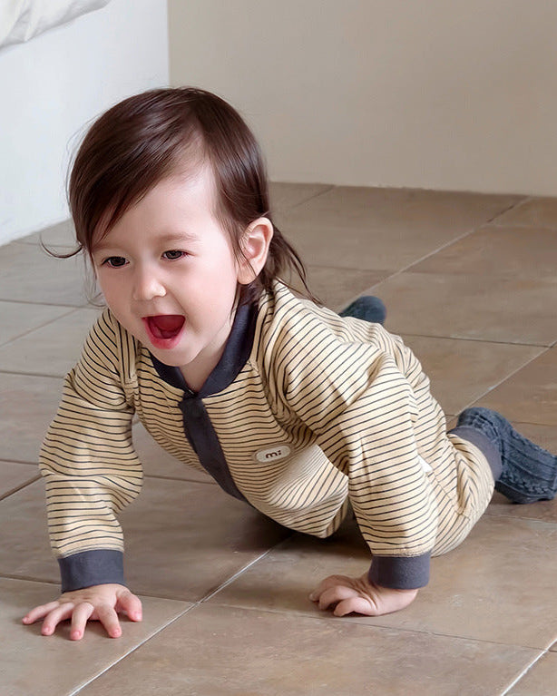 Color Block Casual Striped Baby Jumpsuits