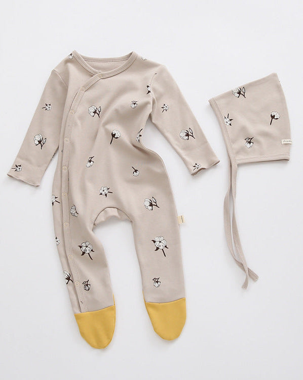 Moon Dot Cotton Foot-covering Baby Jumpsuits with Hat