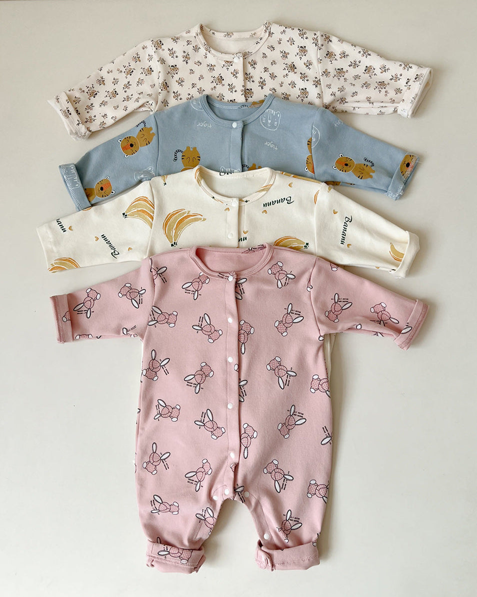 Floral Animal Printed Cotton Long Sleeve Baby Jumpsuits