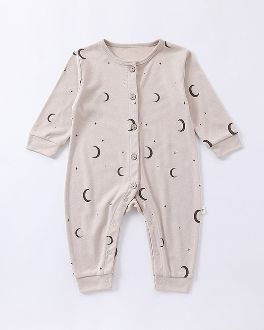 Tree Moon Printed Cotton Long Sleeve Baby Jumpsuits