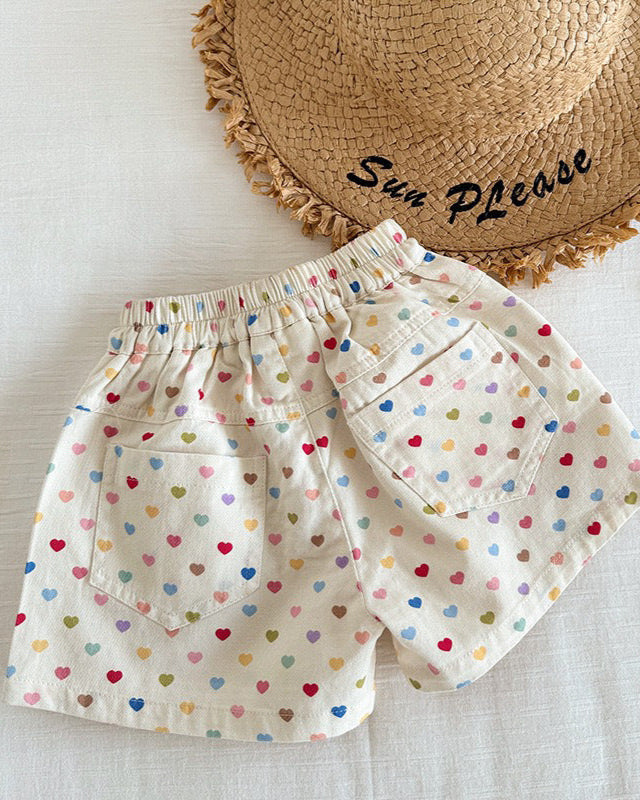 Colorful Heart Printed Baby Girl Short Pants