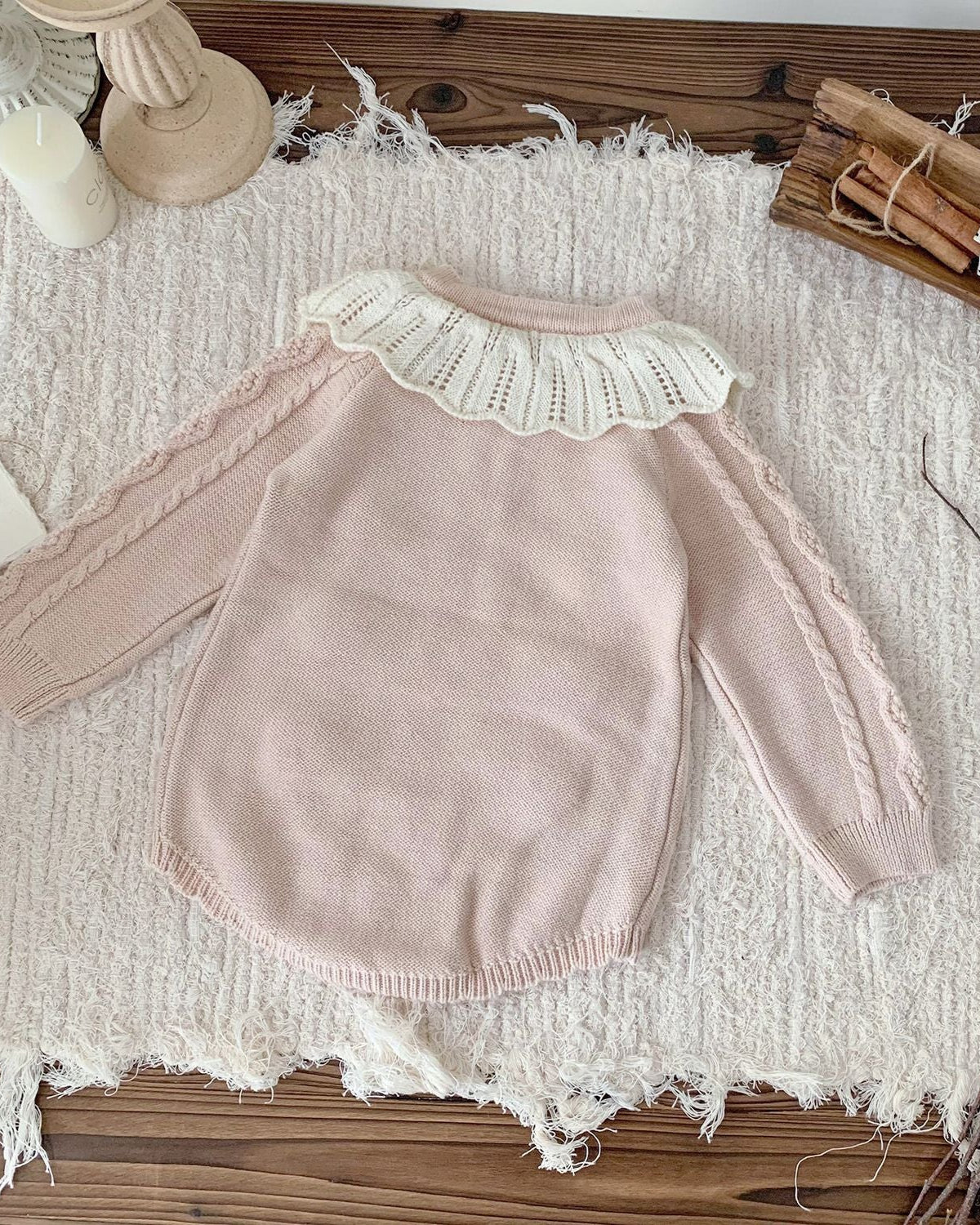 Lace Collar Flower Knitted Long Sleeve Baby Girl Romper