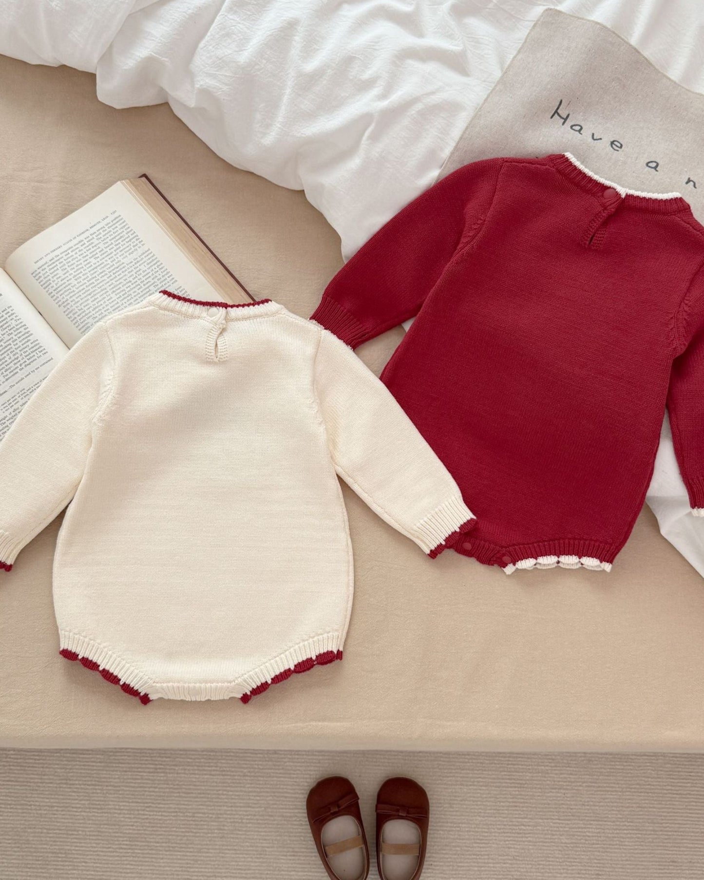 Strawberry Pattern Knitted Long Sleeve Baby Romper