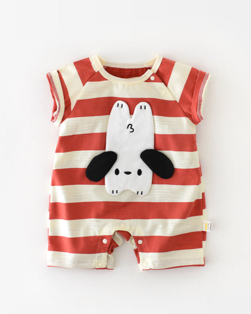 Striped Dog Pattern Short Sleeve Baby Jumpsuits