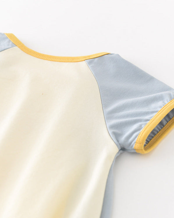 Duck Pattern Color Block Short Sleeve Baby Romper