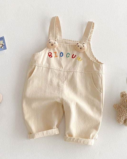Bear Letter Decor Adjustable Baby Jumpsuits Overalls