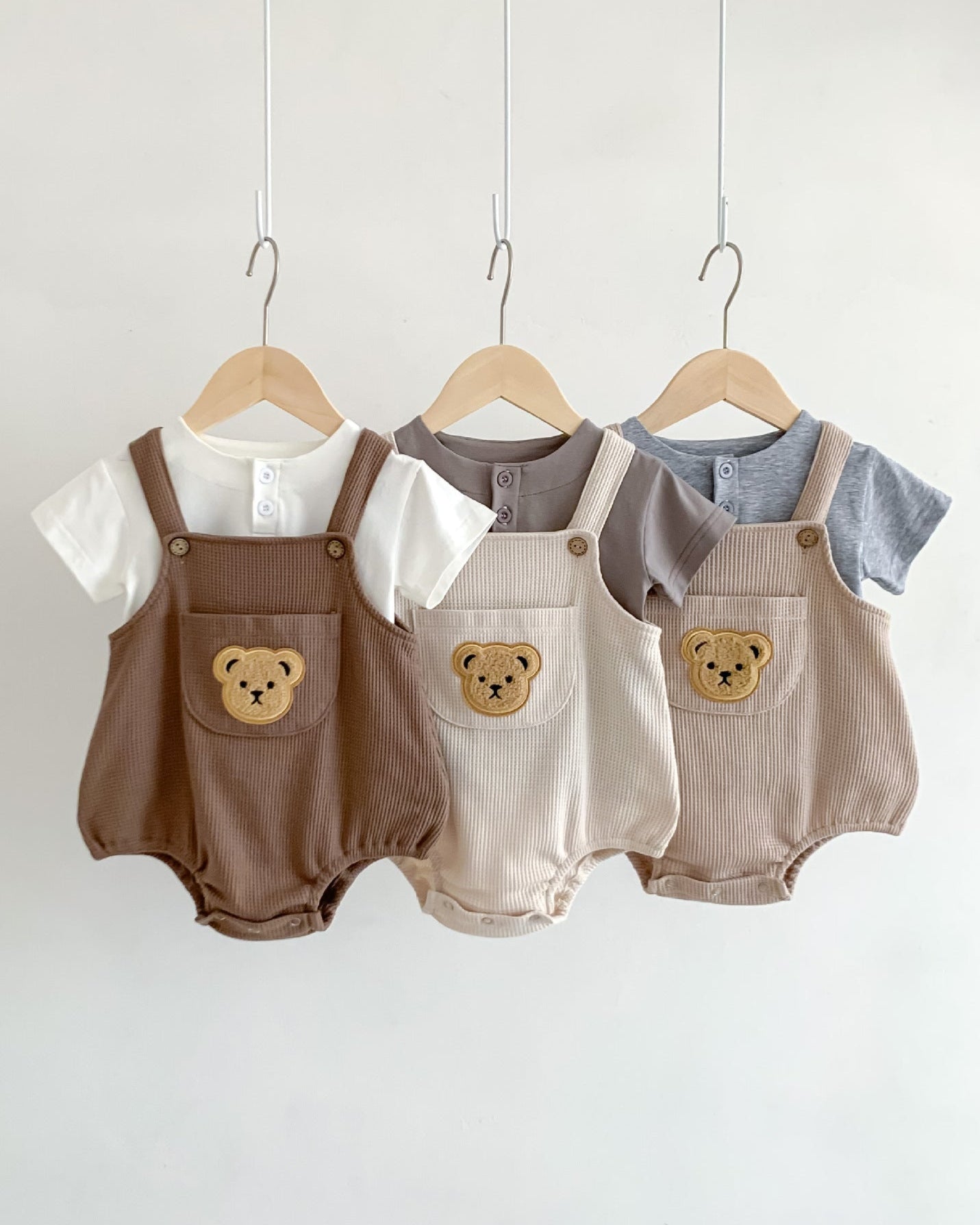 Waffled Bear Printed Baby Romper/Tee