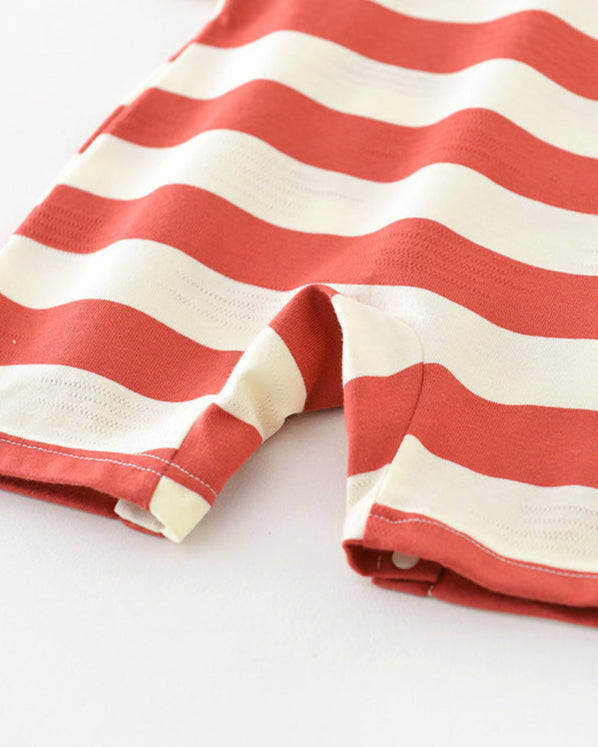 Striped Dog Pattern Short Sleeve Baby Jumpsuits