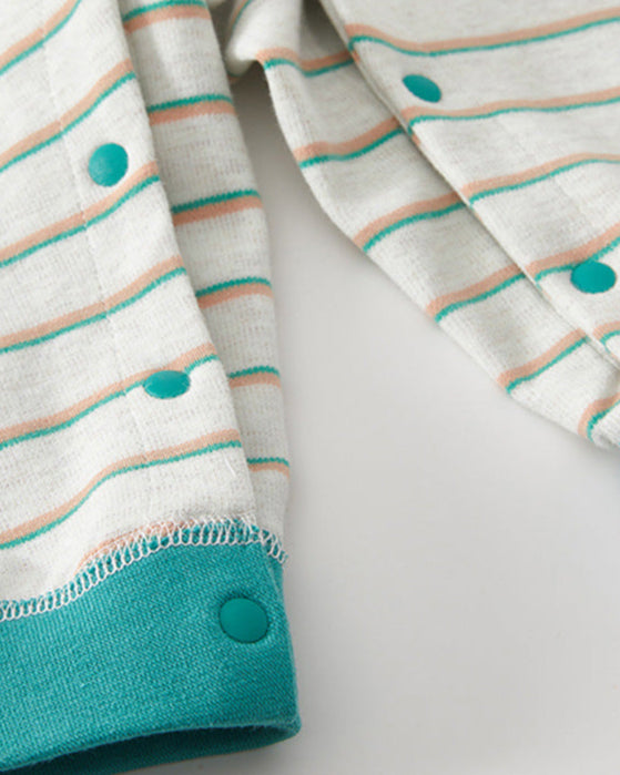 Striped Cotton Buttoned Long Sleeve Baby Jumpsuits