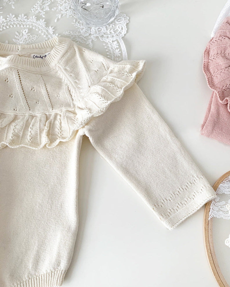 Sweet Ruffled Collar Long Sleeve Knitted Baby Romper
