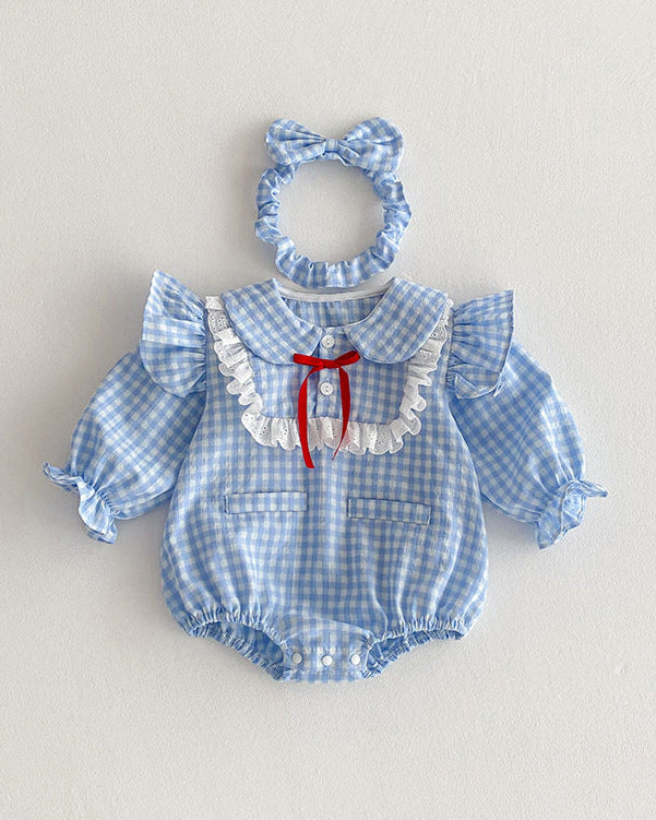 Ruffled Sleeve Plaid Girl Dress/Baby Romper
