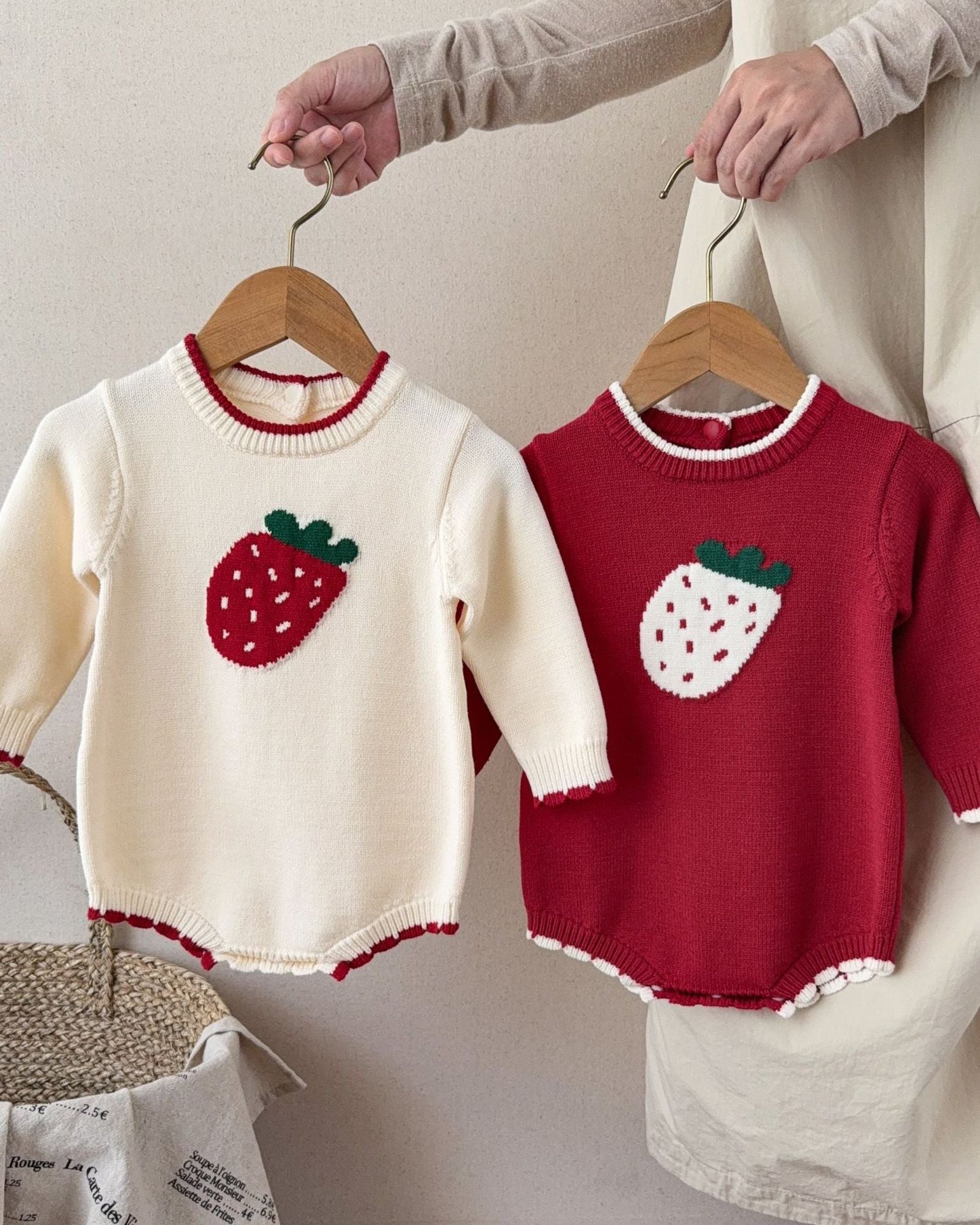 Strawberry Pattern Knitted Long Sleeve Baby Romper