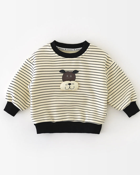 سويت شيرت وبنطال للأطفال بنقشة كلب مخطط من الصوف