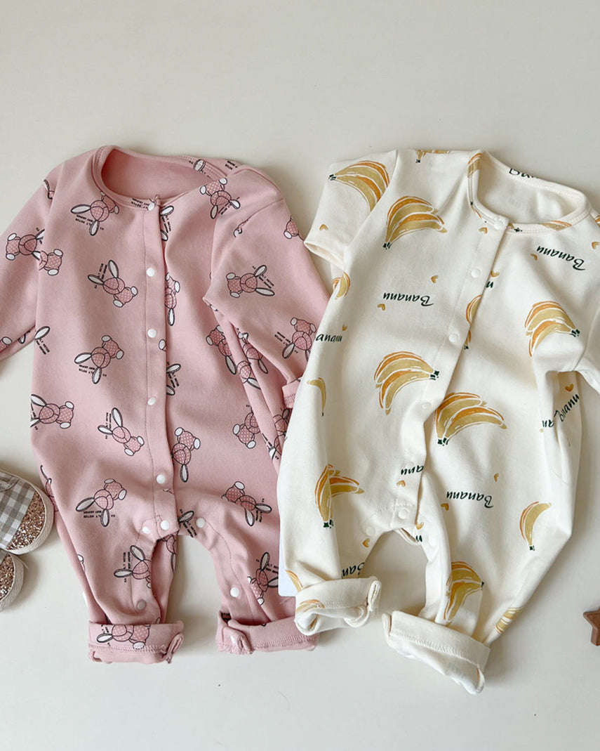 Floral Animal Printed Cotton Long Sleeve Baby Jumpsuits
