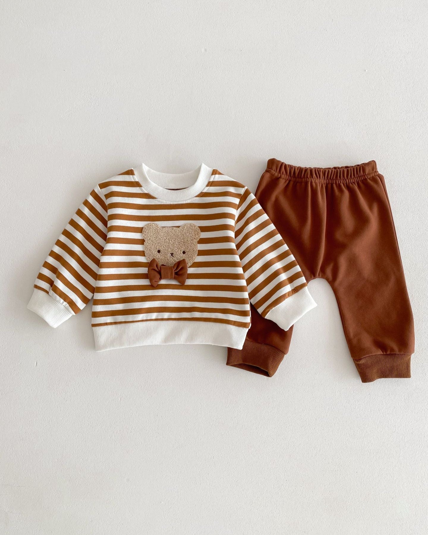 Bear Striped/Dot Baby Sweatshirt and Pants Set