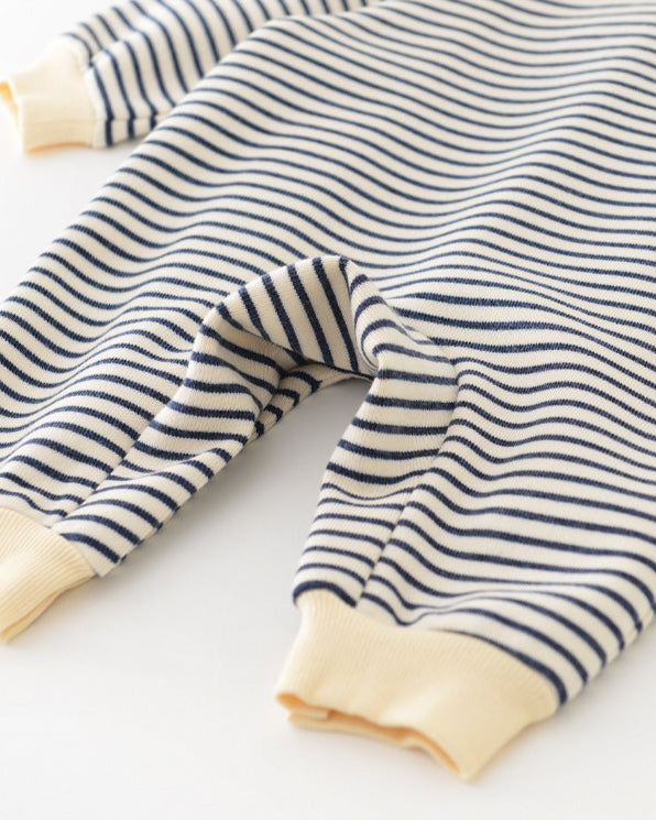 Striped Tie Bear Collar Long Sleeve Baby Jumpsuits
