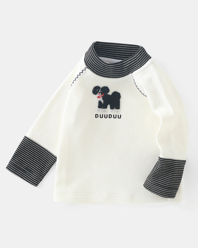 Puppy Striped Color Block Long Sleeve Baby T-shirt