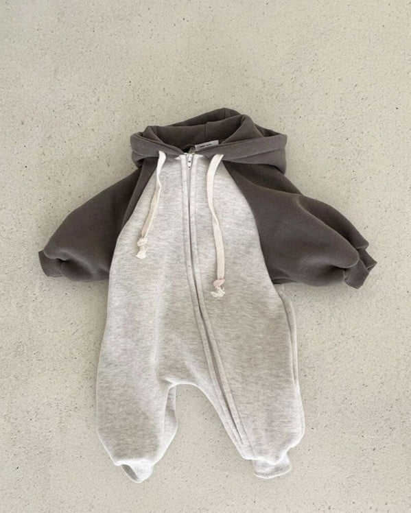 Color Block Zipped Long Sleeve Baby Jumpsuits