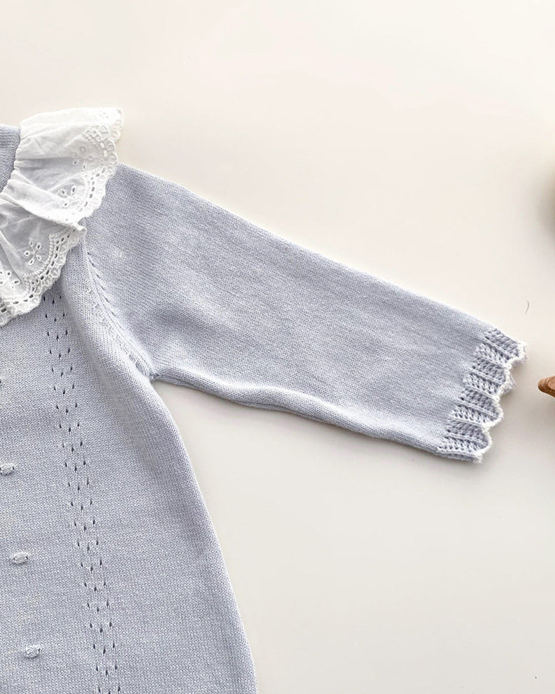 Sweet Ruffled Lace Collar Knitted Baby Romper
