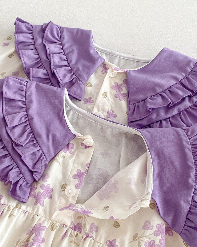 Purple Collar Floral Girl Dress/Baby Romper