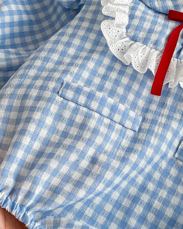 Ruffled Sleeve Plaid Girl Dress/Baby Romper