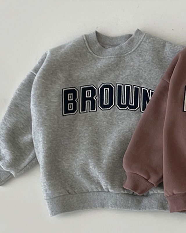 Brown Letter Fleece Long Sleeve Baby Pullover Hoodie