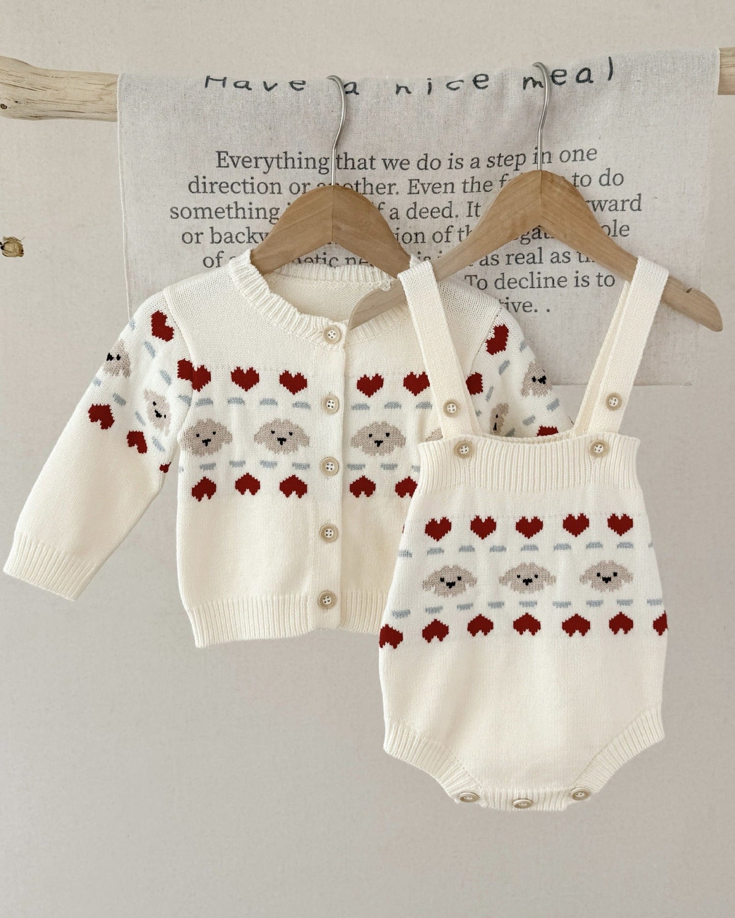 Knitted Cute Bear Heart Baby Romper Cardigan