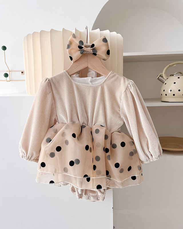 Polka Dot Tulle Long Sleeve Baby Romper