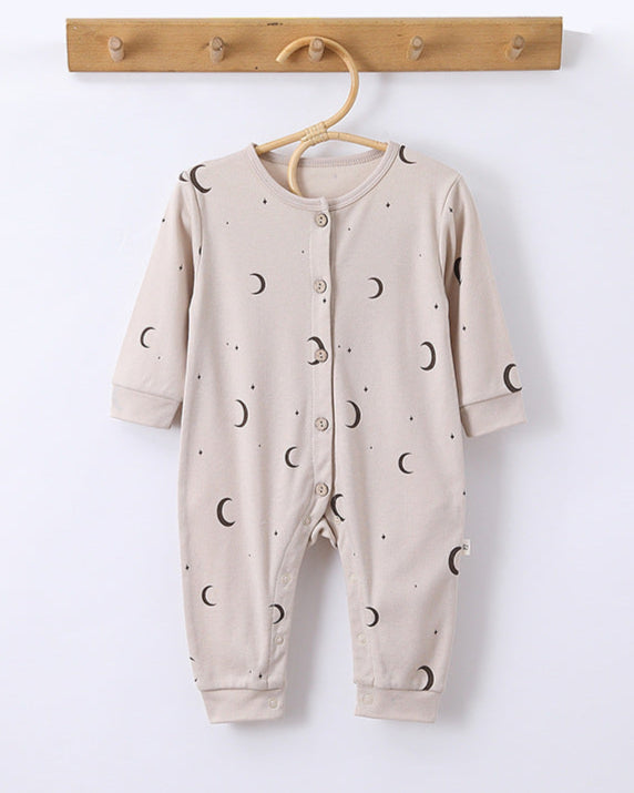 Tree Moon Printed Cotton Long Sleeve Baby Jumpsuits