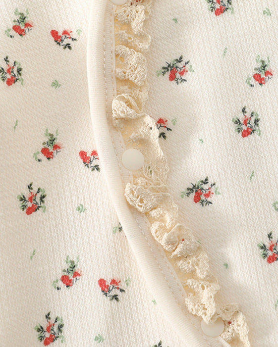 Sweet Floral Lace Collar Cotton Baby Jumpsuits