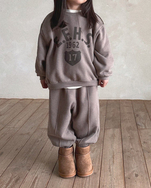1962 Letter Fleece Warm Baby Hoodie Pants 2pcs Set