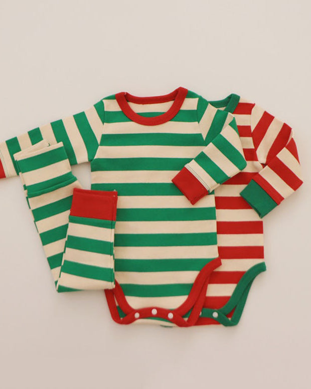 Christmas Striped Baby Bodysuit/Top Pant Set