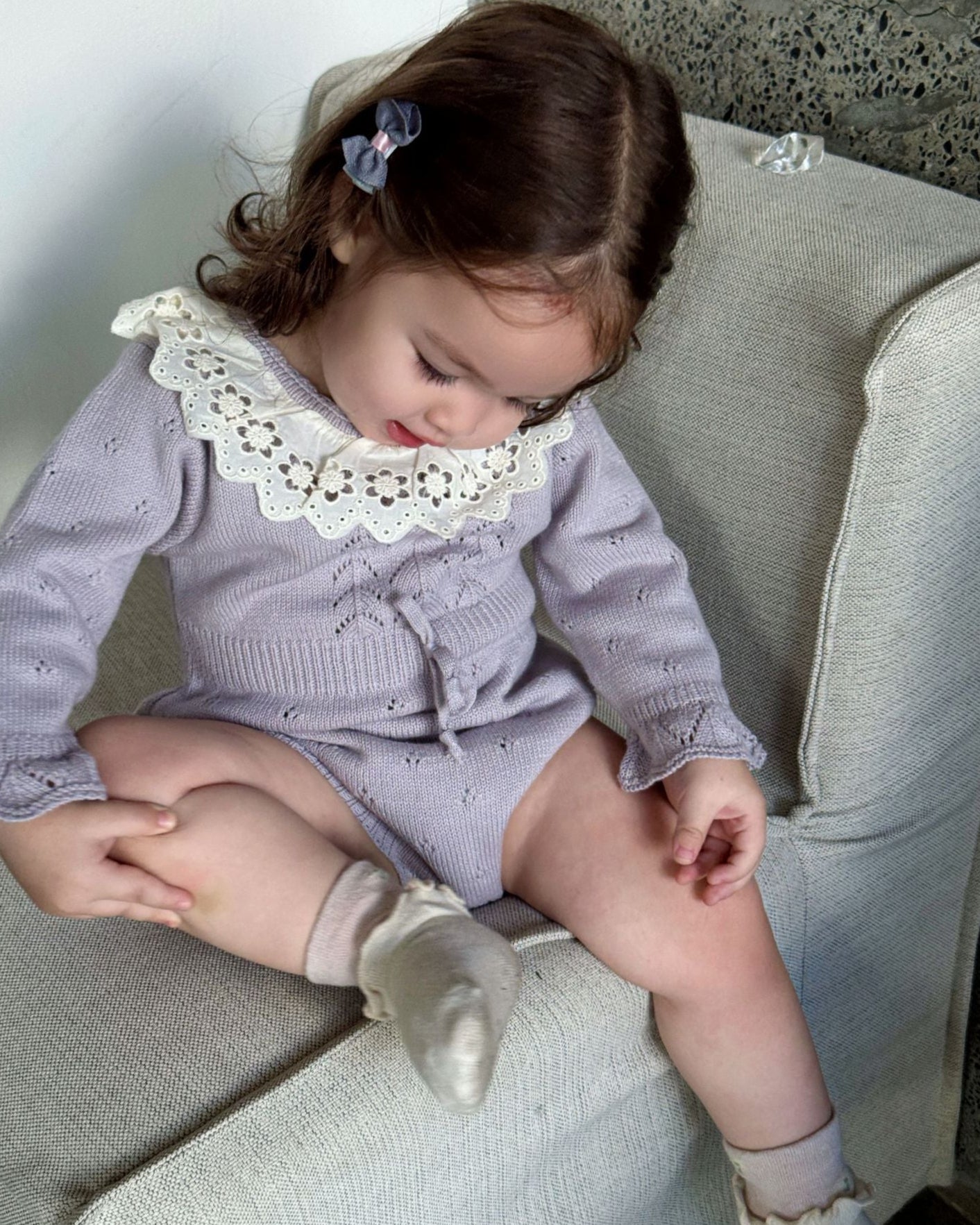 Sweet Lace Collar Knitted Long Sleeve Baby Romper