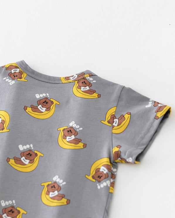2pcs Bear Banana Pattern Baby Tee&Romper Set
