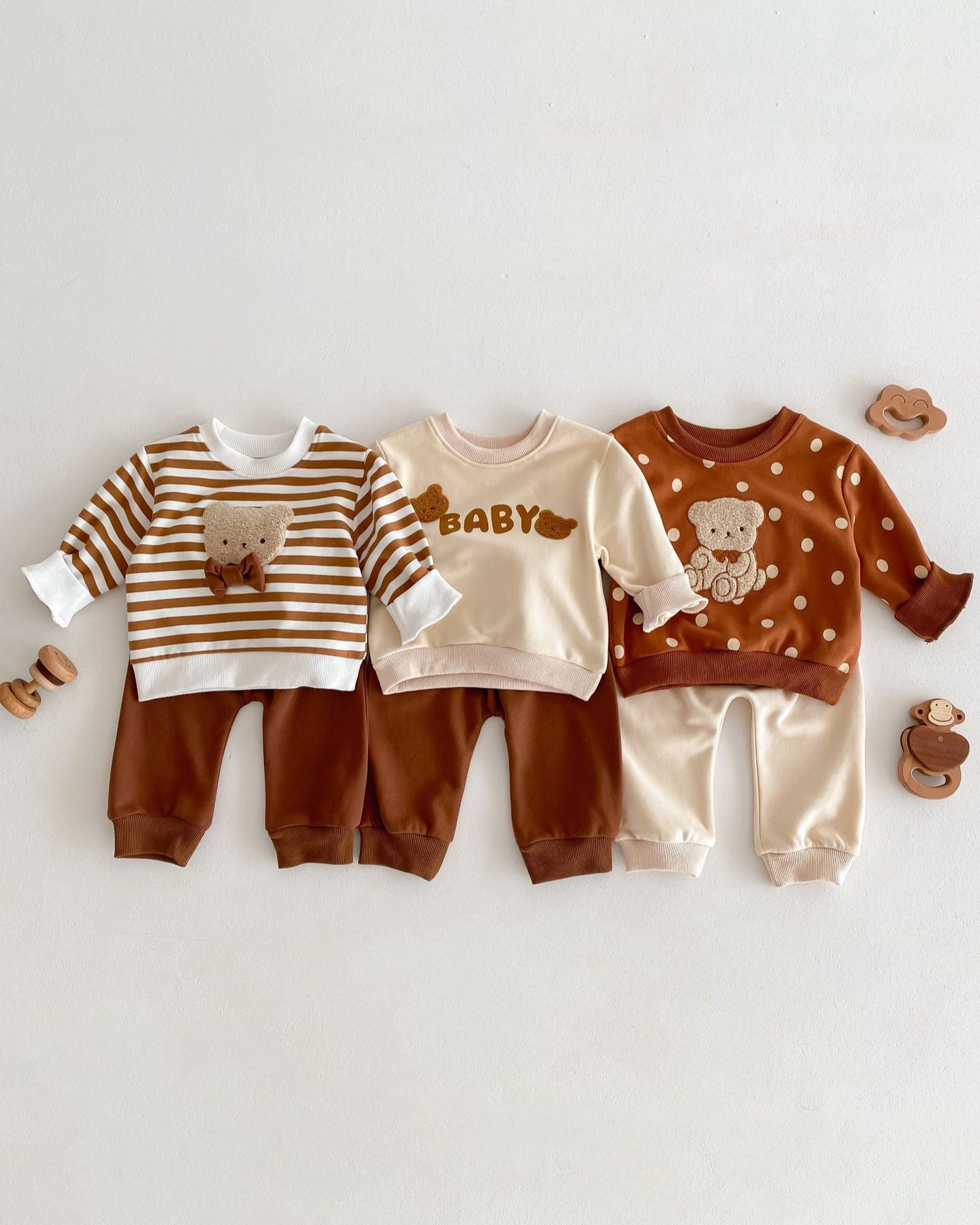 Bear Striped/Dot Baby Sweatshirt and Pants Set