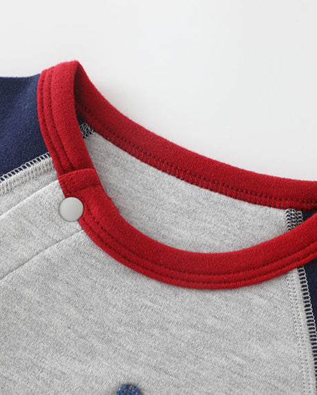 Casual Puppy Color Block Long Sleeve Baby Jumpsuits