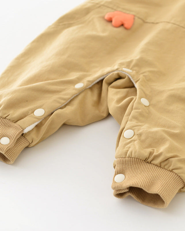 Cartoon Duck Pattern Fleece Baby Hoodie Jumpsuits