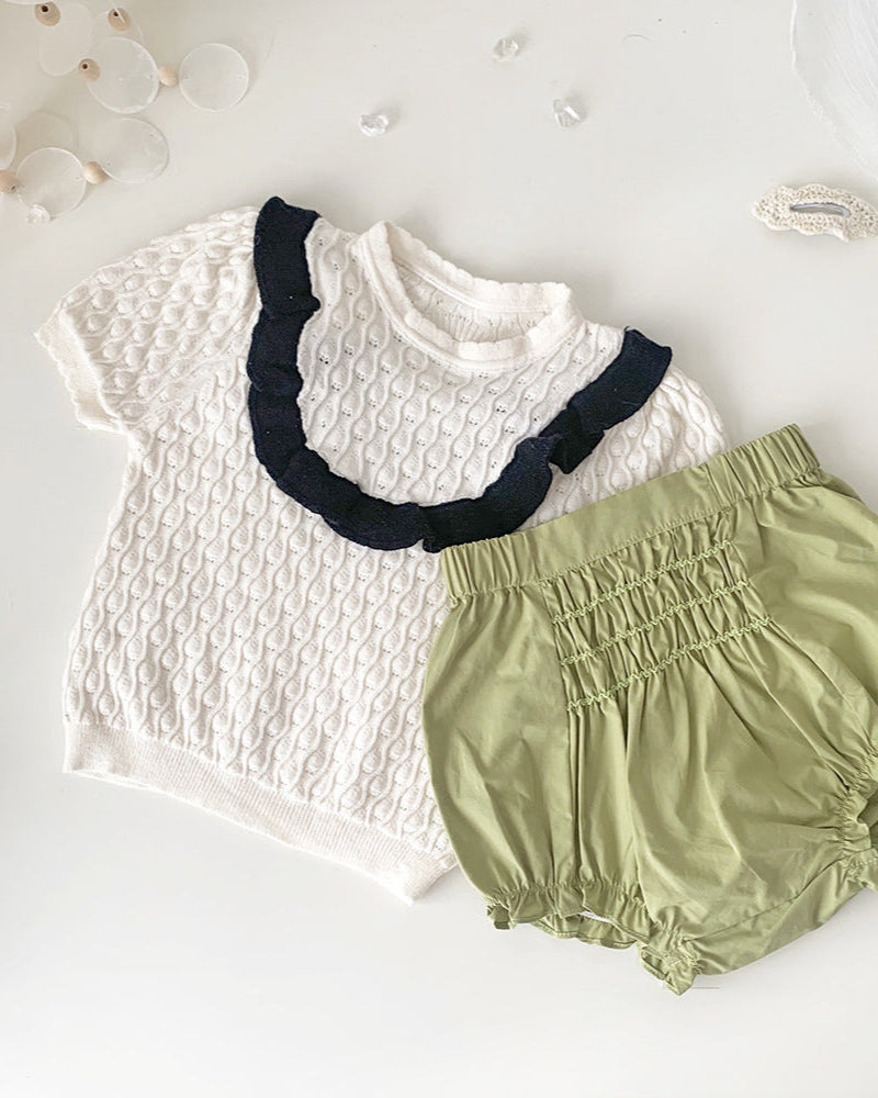 Sweet Breathable Knitted Short Sleeve Girl T-shirt