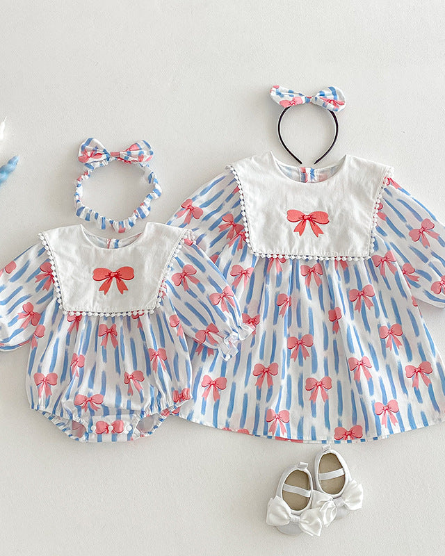 Striped Bow Pattern Girl Dress/Baby Romper