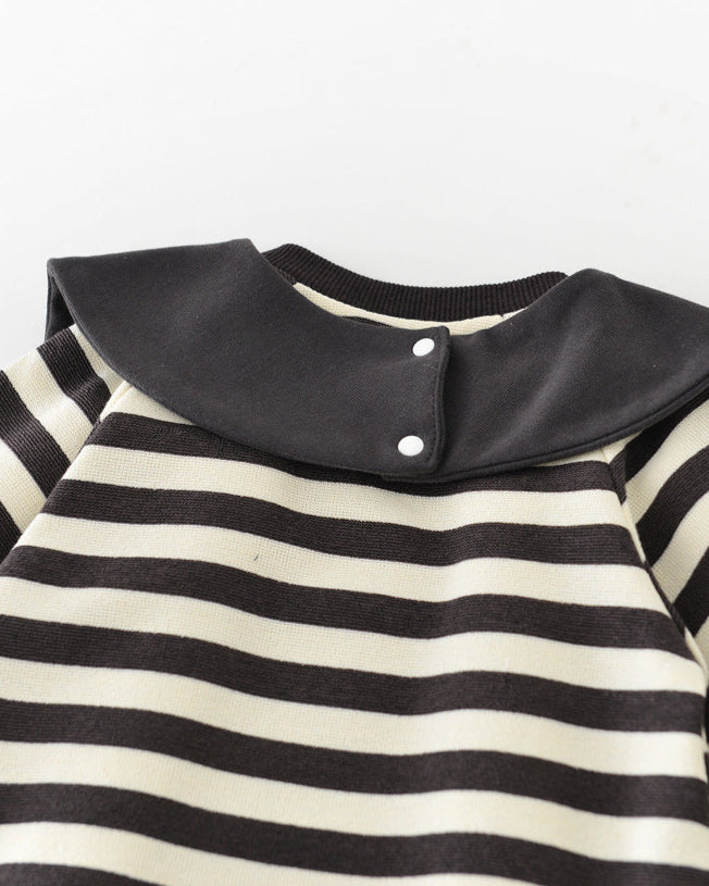 Striped Removable Collar Long Sleeve Baby Jumpsuits