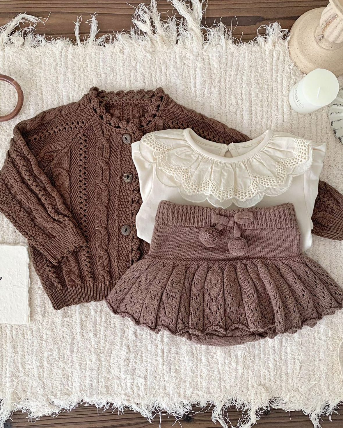 Solid Color Cable-Knit Buttoned Baby Sweater Cardigan