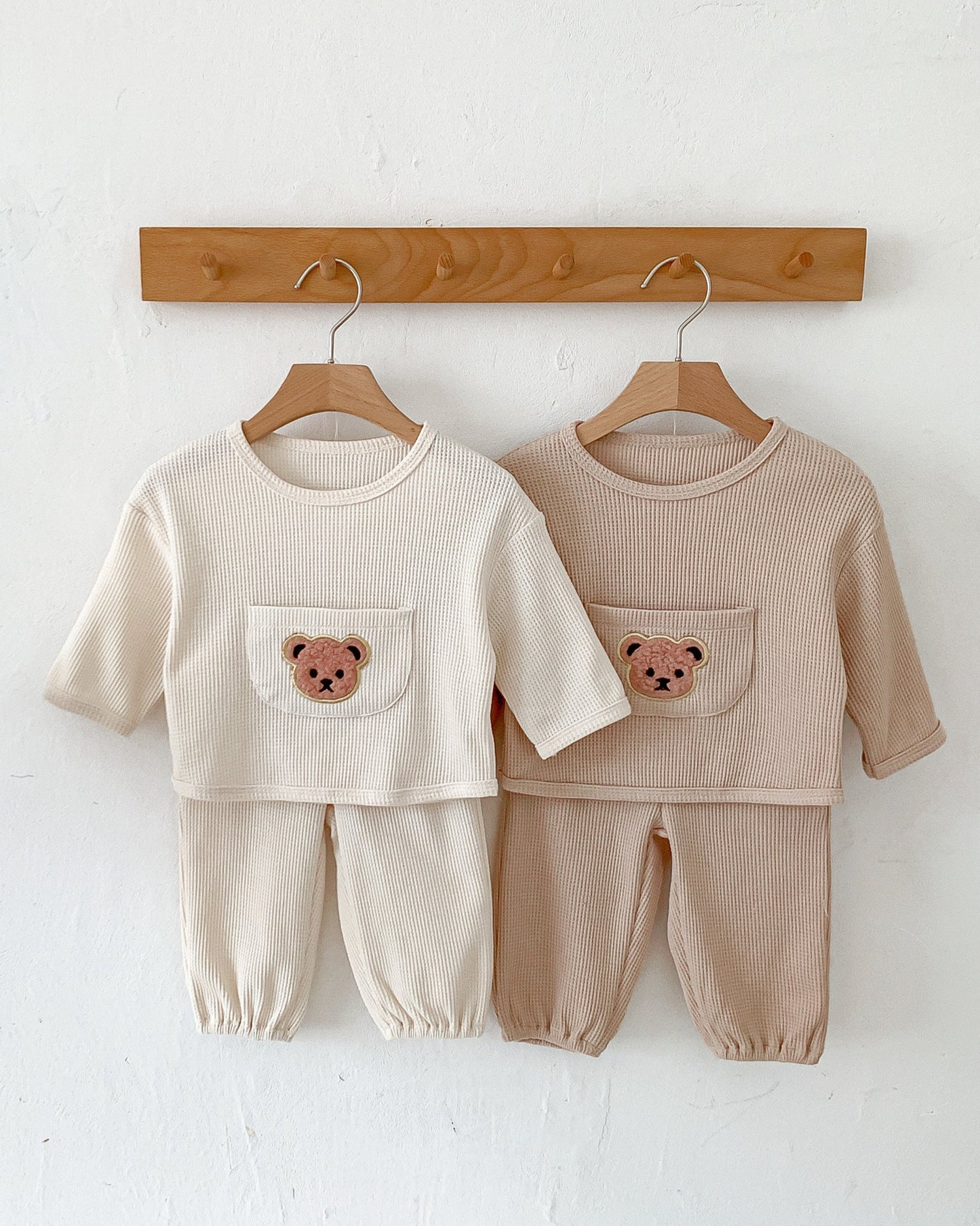 Waffled Bear Pocket Baby Pullover&Pants Set