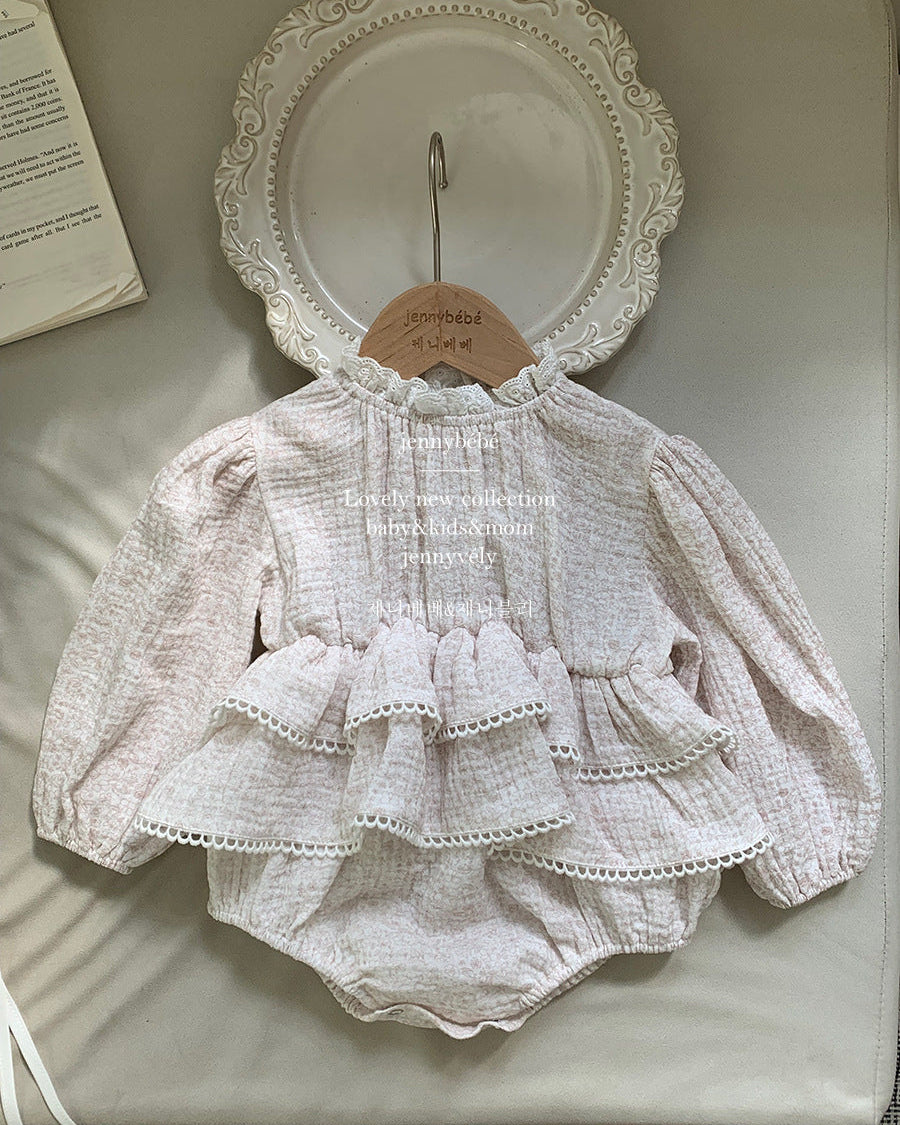 Floral Layered Breathable Long Sleeve Baby Romper