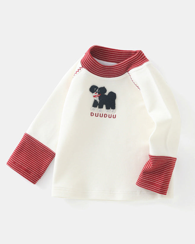 Puppy Striped Color Block Long Sleeve Baby T-shirt