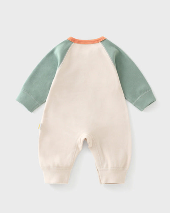 Casual Puppy Color Block Long Sleeve Baby Jumpsuits